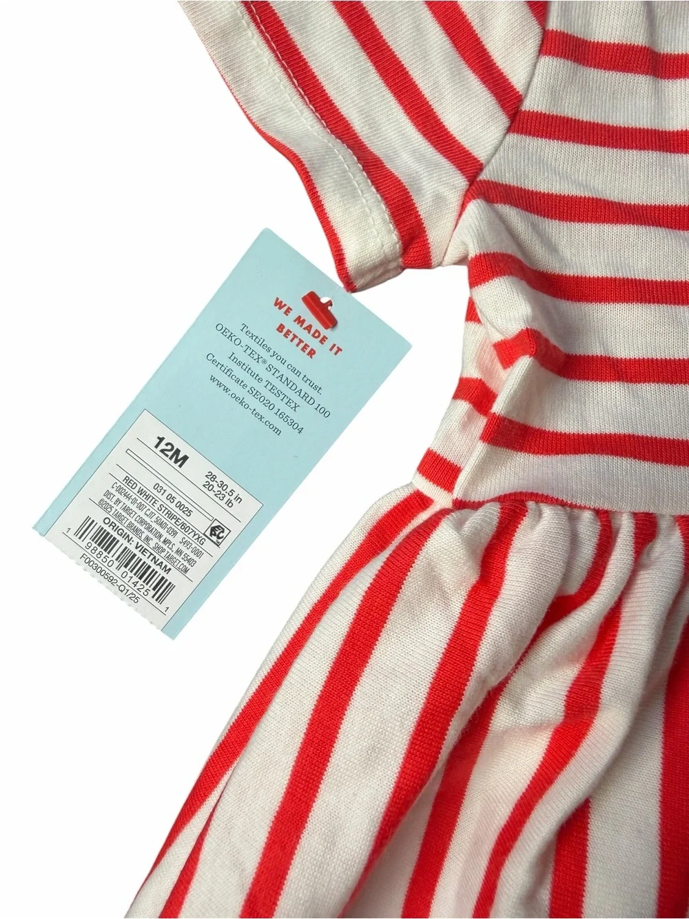 Cat & Jack Baby Girl 12M Red White Stripe Heart Dress Bloomers NWT